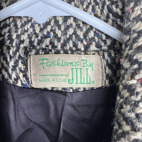Vintage Jill Tweed Long Coat Women's Sz L Herringbone Wool Overcoat Made USA - Picture 5 of 16